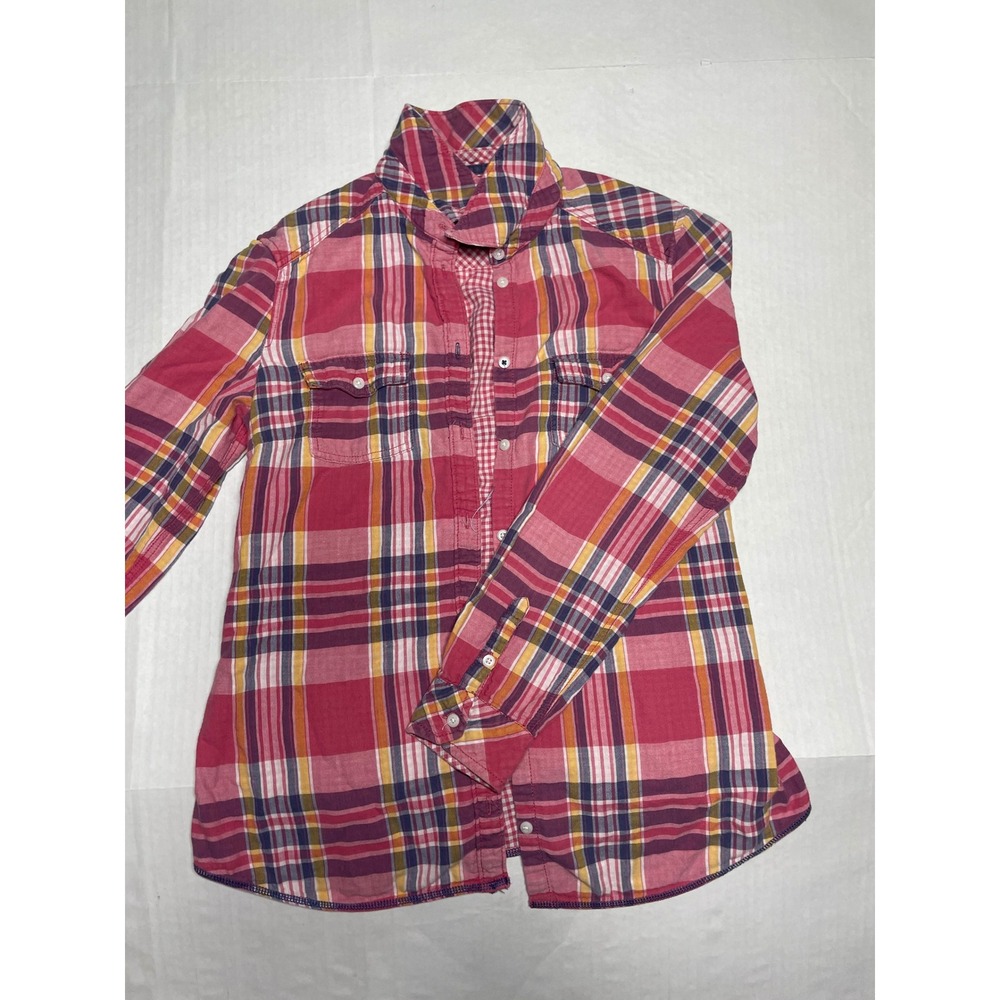 Esprit Womens Pink Plaid Button Down Shirt‎ Long Sleeve Gingham Trim Size US 8